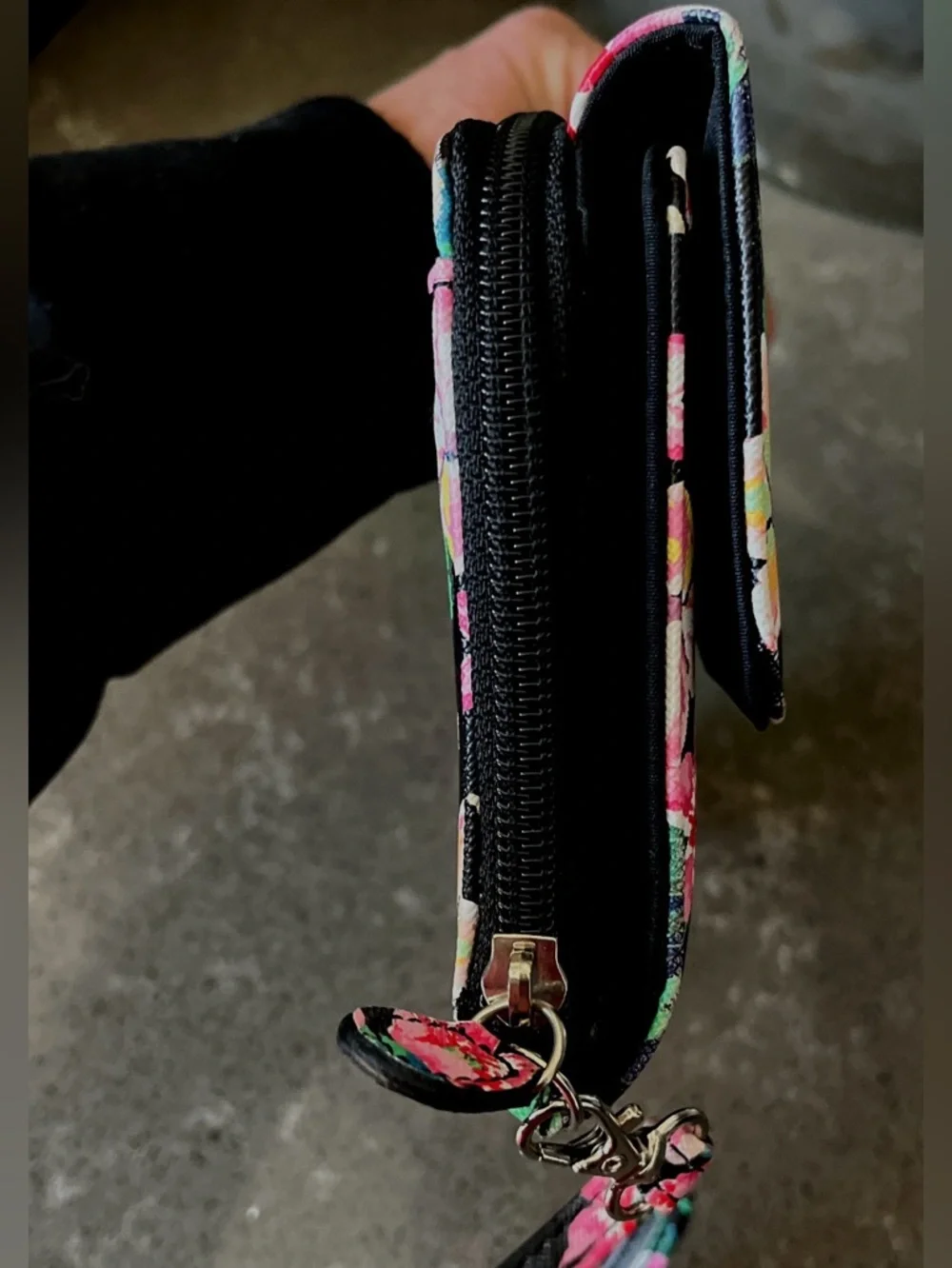 Floral Wristlet Clutch - Pink Floral on Black